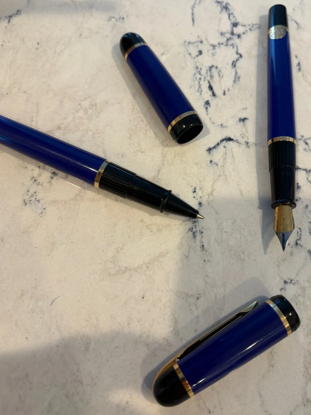 Vintage 1990s Waterman Phileas Blue Fountain Pen & Ballpoint Pen Set